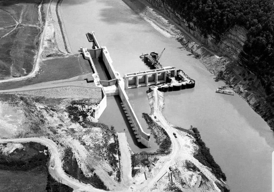 Historic image of Cordell Hull Lake and dam development