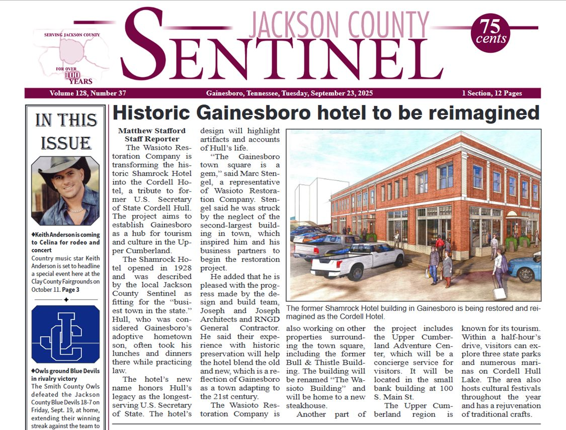 Cordell Hotel Spotlighted in the Jackson County Sentinel